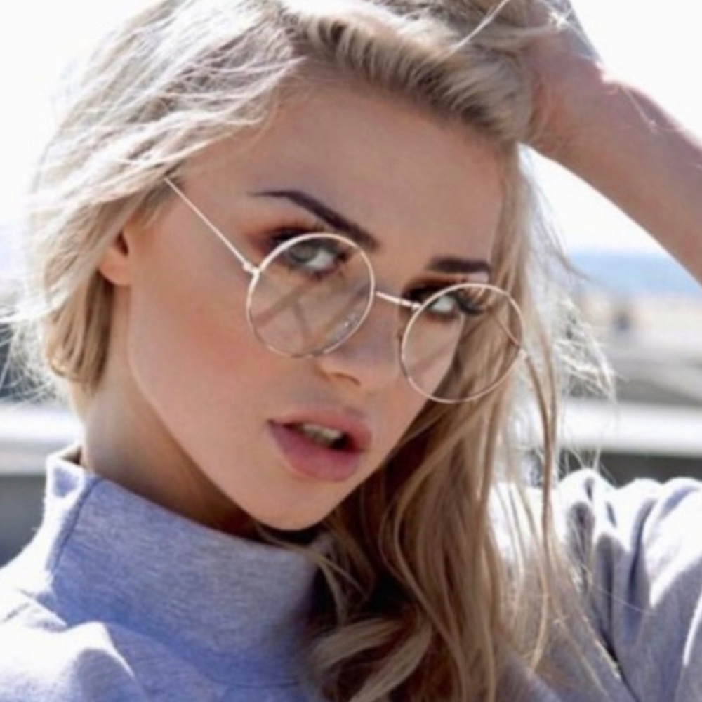 NWT VSCO Silver Rimmed Clear Round Glasses Trendy - Picture 2 of 6